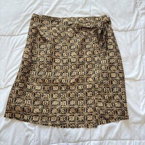 NWT Vintage Wrap Midi Skirt Womens 16 100% Silk Brown Hawaiian Tropical 90s Y2K